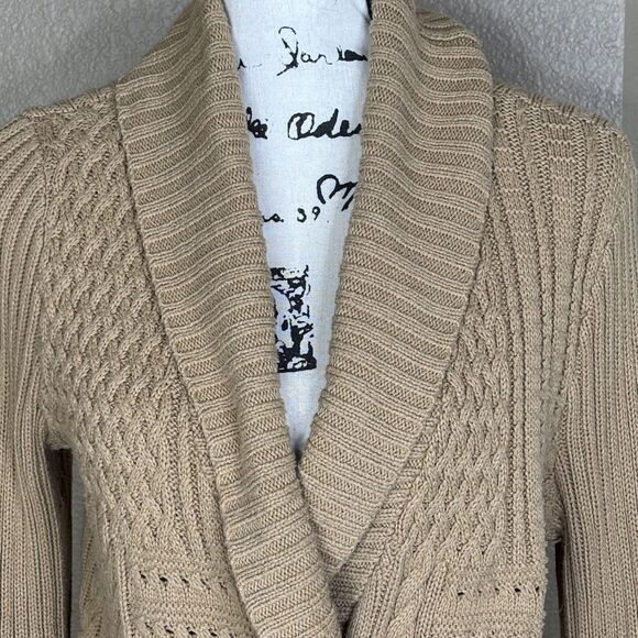 Lauren Ralph Lauren Sweater Womens Large Tan Buckle Shawl Collar Cardigan Knit - Picture 3 of 11